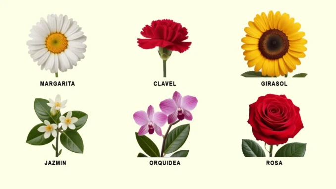 Seis flores (margarita, clavel, girasol, jazmín, orquídea, rosa) para un test de personalidad profundo.