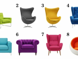 Ocho sillas de diferentes estilos para test de personalidad. Elección visual para descubrir la personalidad oculta y la posición en la vida.