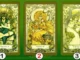 Tres Arcanos Mayores del Tarot (El Sacerdote, El Sol, El Diablo) en estilo Art Nouveau. Test de personalidad para elegir una carta y descubrir tu fuerza secreta.