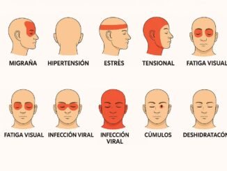 Infografía de las zonas de dolor de cabeza: migraña, tensión, ATM, hipertensión y sinusitis