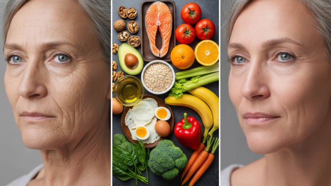 Infografía que ilustra los mejores alimentos para cada parte del cuerpo, como salmón y nueces para el cerebro y tomates para el corazón.