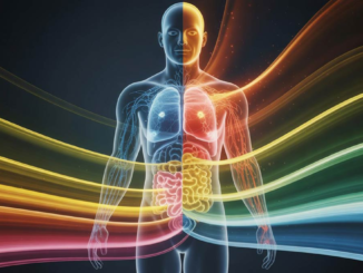 Ilustración que muestra células renovándose y reparando un cuerpo humano, simbolizando el poder de regeneración celular y la salud