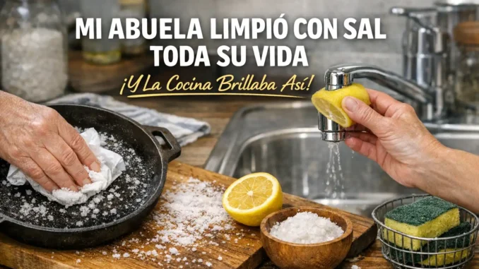 limpiar con sal gruesa: sartén de hierro, tabla de madera y grifo calcificado — trucos de la abuela