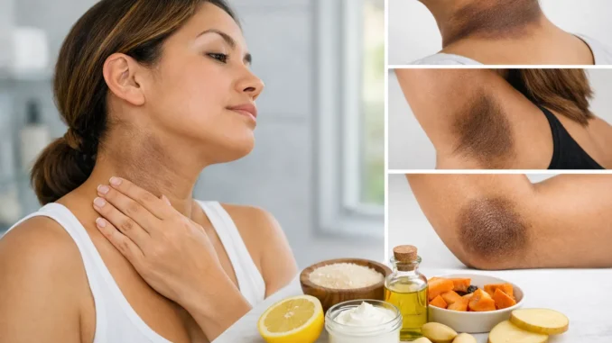 manchas oscuras cuello axilas remedios — comparativa piel oscura y piel aclarada