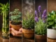 plantas buena energía hogar feng shui — bambú, ruda, romero, lavanda y jade en collage