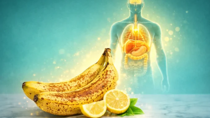plátano beneficios verde maduro — plátanos maduros con limón e ilustración del sistema digestivo